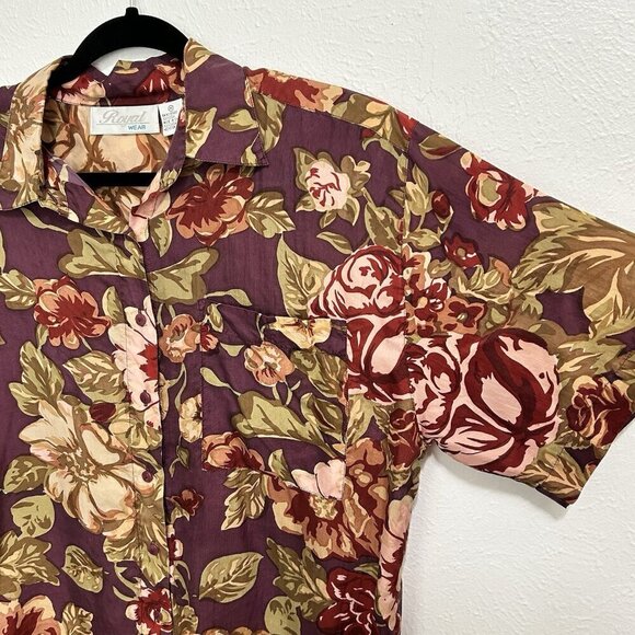 VTG 90s Royal Wear Purple Multicolored Floral 100% Blouse Shirt Size M Button Up - Picture 4 of 9